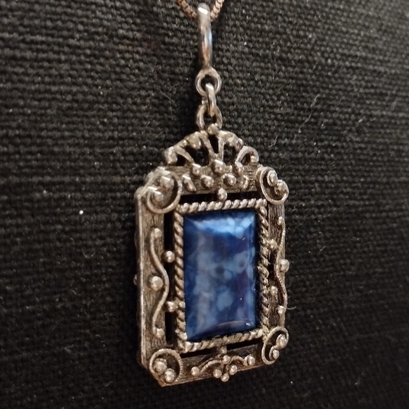 Sterling and lapis large pendant necklace - Picture 5 of 16